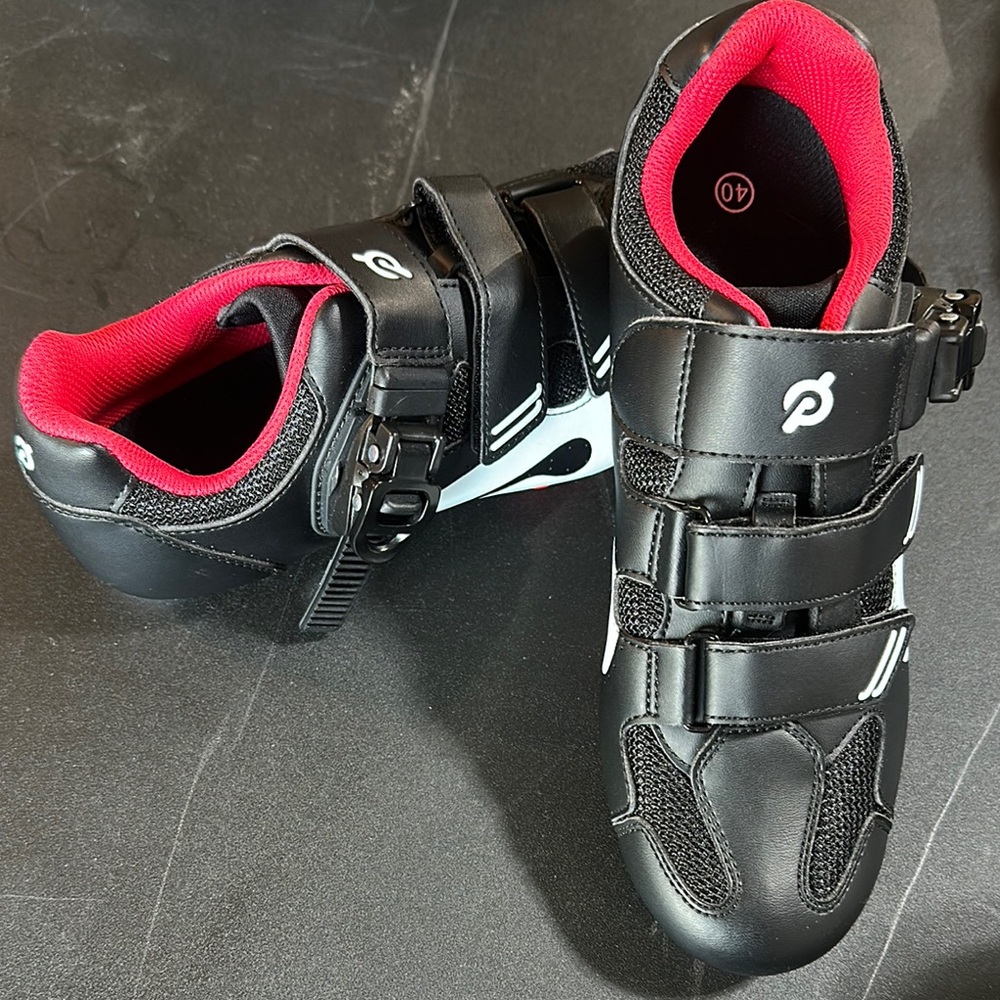 Peloton Black and Red Sneakers with Velcro Straps